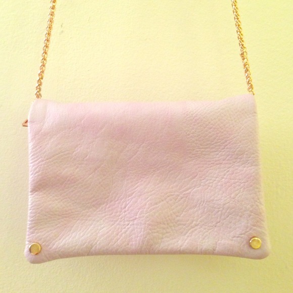 Light lavender small foldover clutch with chain