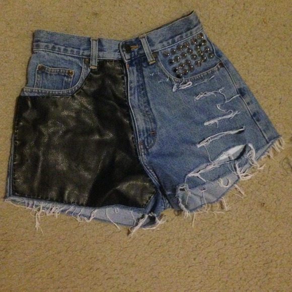 Leather, studded, High waisted shorts