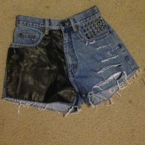 Leather, studded, High waisted shorts