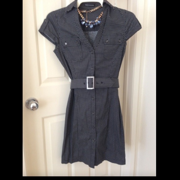 Express black polkadots knee length dress 2 xs