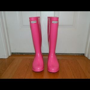 Pink Authentic Hunter Rain Boots with boot socks