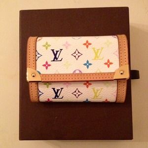 New Louis Vuitton White Multicolore Mono Coin Case
