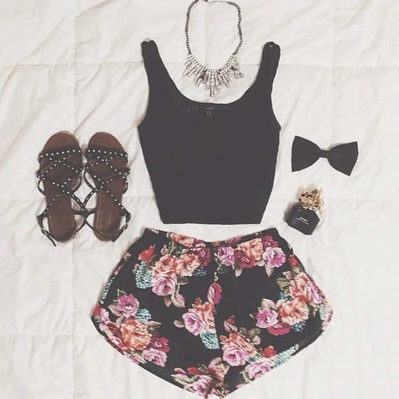 boutique  Dresses & Skirts - Floral Shorts in black