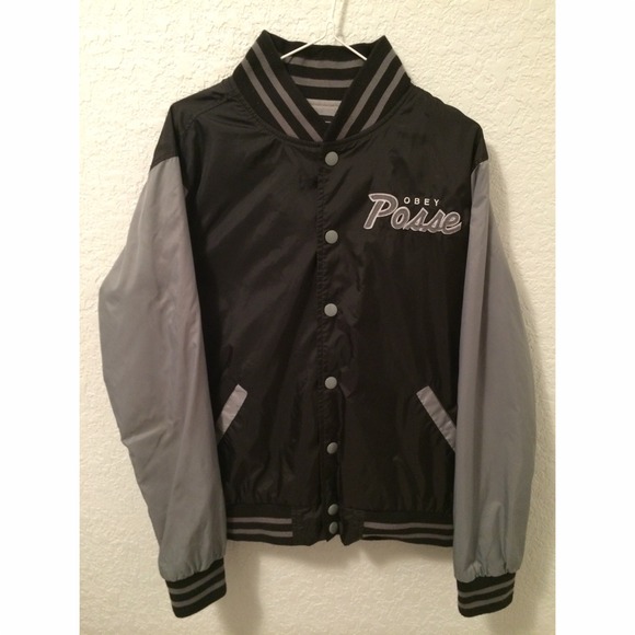 OBEY Varsity Jacket in Grey/Black - Picture 1 of 1