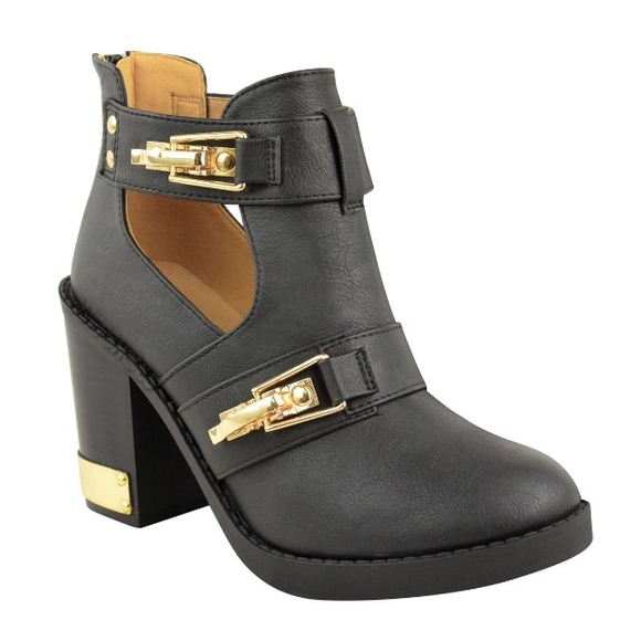 SOLD !!! Black & Gold cut out boots