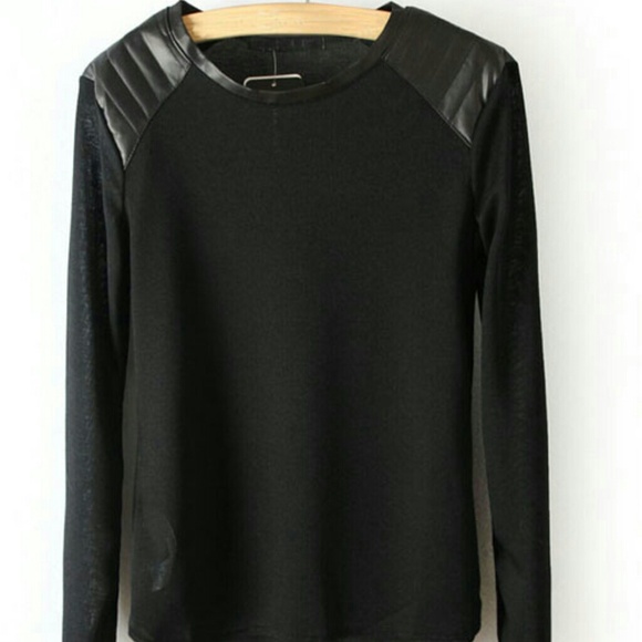 Tops - PU LEATHER SHOULDER COTTON SHIRT