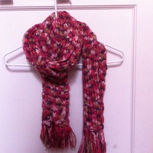 Fluffy pink and brown knit scarf