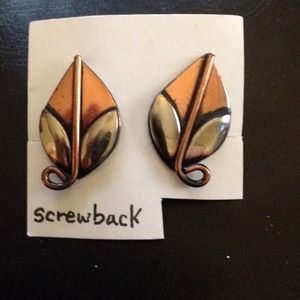 Copper with silver metal screw back earrings