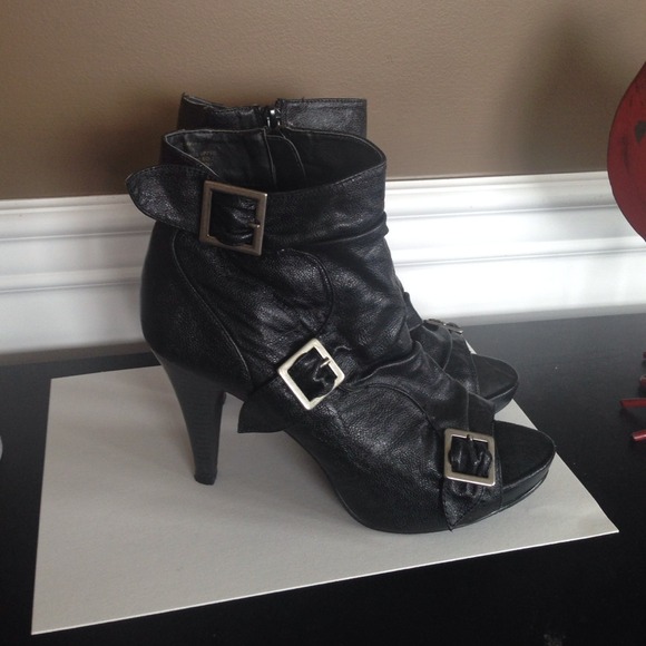 Faux leather peep toe booties