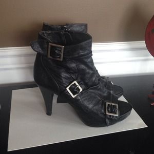 Faux leather peep toe booties