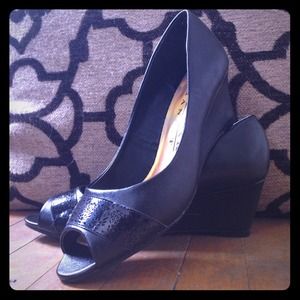 Black Peep-toe Wedges