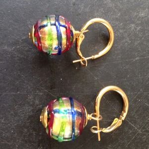 Blown Glass Earrings- Round Multi Colored Orbs