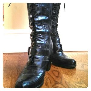 Nine West lace up mid calf leather boots