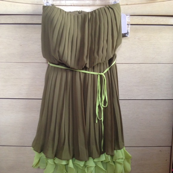 NWT Pleated Strapless Ruffle Hem Dress