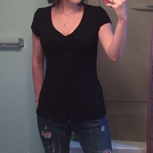 Low cut scrunched black top