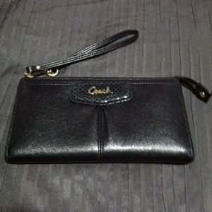 Authentic coach black leather wallet/wristlet !!