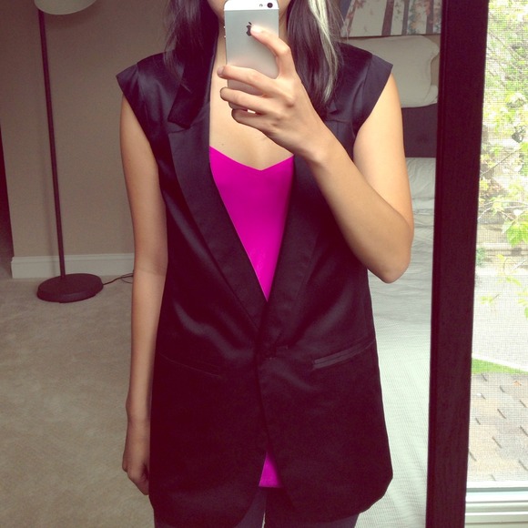 Tibi black tuxedo satin vest