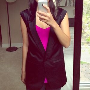 Tibi black tuxedo satin vest
