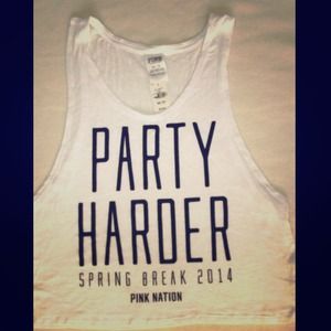 VS PINK Spring Break 2014 PARTY HARDER tank top XS