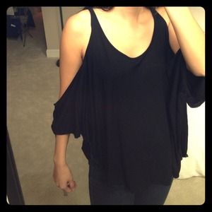 Asos black rocker cold shoulder top shirt