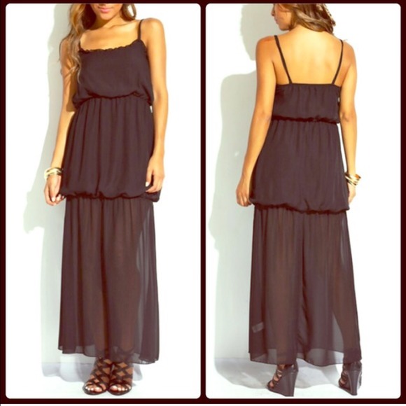 Black Semi Sheer Tiered Bubble Maxi Dress - Picture 2 of 2