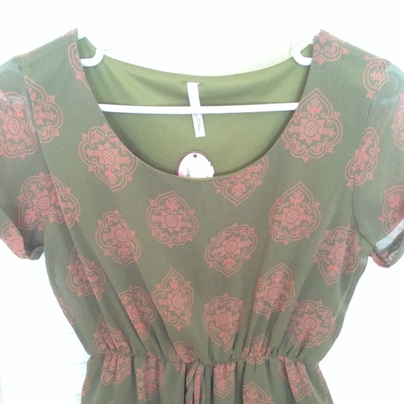 Sheer two layered green/orange printed dress - Picture 2 of 2