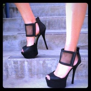 Black mesh high heels