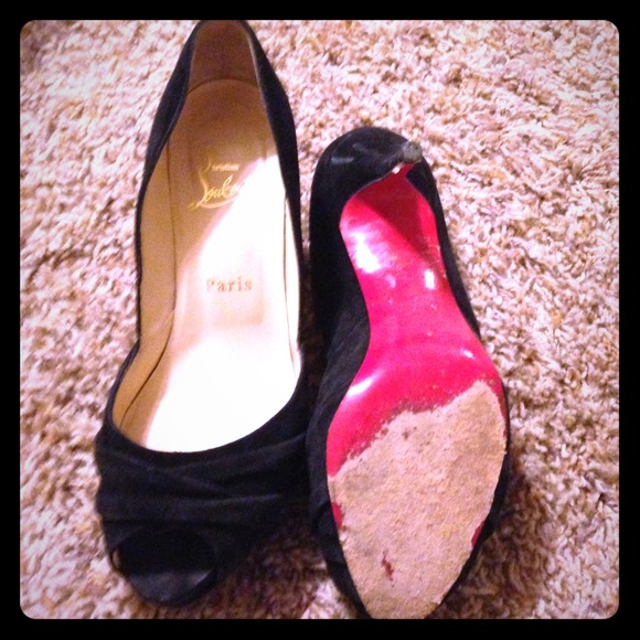 Christian Louboutin Suede ruched peep toe heels