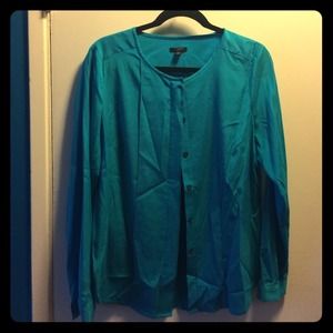 Ann Taylor Turquoise Silk Blouse Size 12