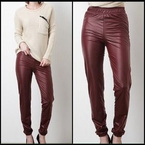 On HOLD❗️Burgundy Faux Leather Joggers