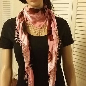 Pink ,black and brown scarf with beads