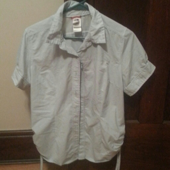 North Face baby blue button down L mint