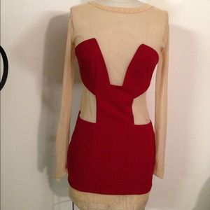 AQUA. London  red and nude mesh dress
