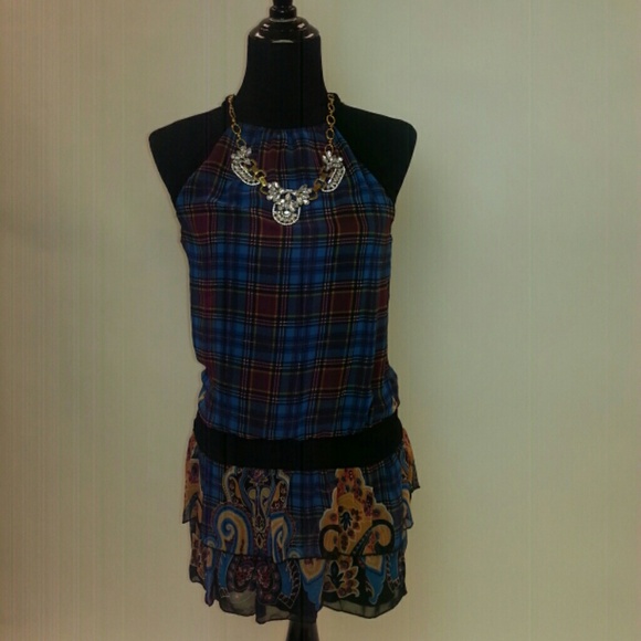 Halter Top Plaid & Paisley Printed Dress