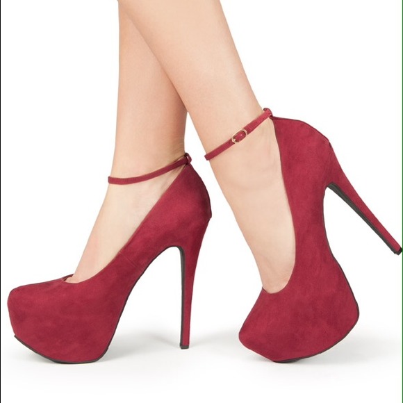 Burgundy/Dark Red Platform Suede Pumps
