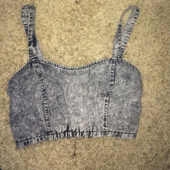 Acid Wash Denim Crop Tank Top