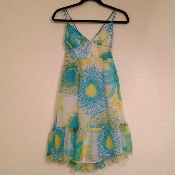 Milly White & Blue Pattern 100% Silk Chiffon Dress