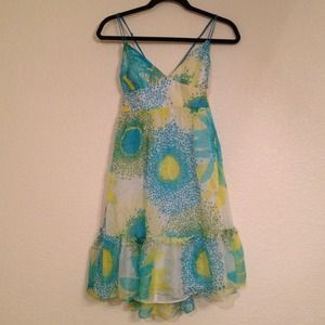 Milly White & Blue Pattern 100% Silk Chiffon Dress