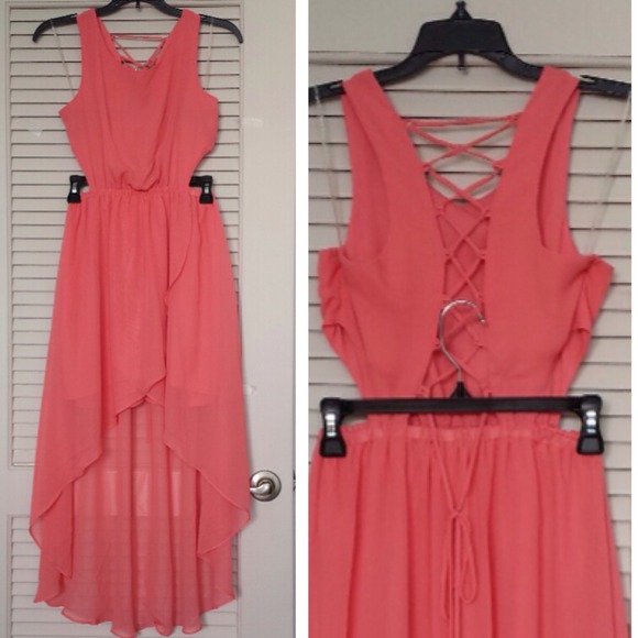 Beautiful Peach Hi-Lo Cutout Open Strap Back - Picture 1 of 4
