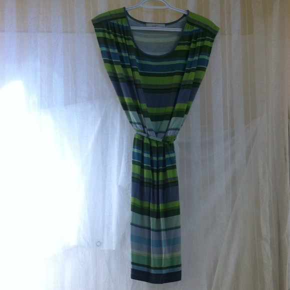 SOLD LOFT Striped Dress in Green - Picture 3 of 4