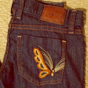 Frankie B Butterfly Embroidered Jeans Slim Bootcut