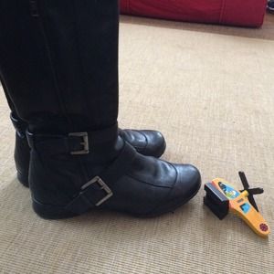 Cute leather boots with buckles and zippers