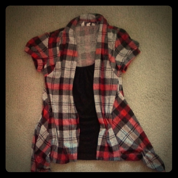 Inset Plaid Cardigan