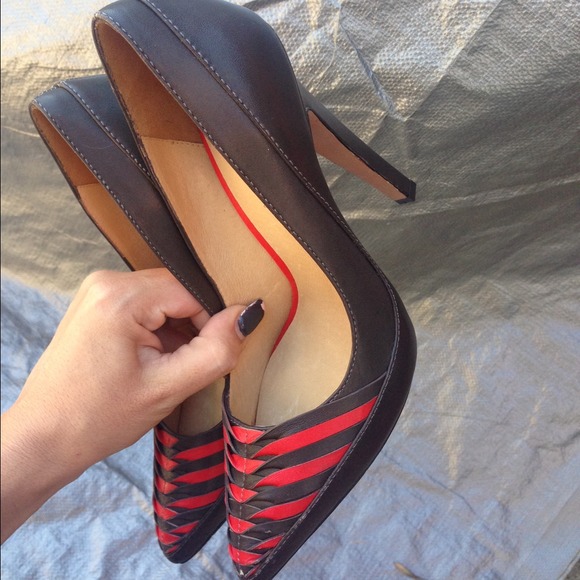 L.A.M.B. Shoes - L.A.M.B. Black with red all leather heels Sz 6 New
