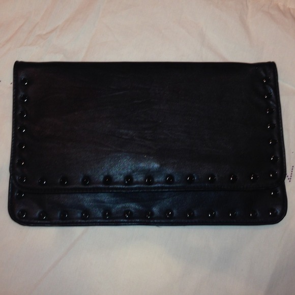 Black leather studded clutch