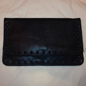 Black leather studded clutch