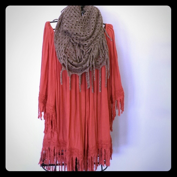 Orange fringed tunic top boutique item NWOT - Picture 1 of 2
