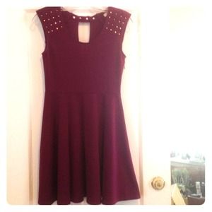 Ya Raspberry Gold Studded Skater Dress M