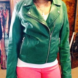 Express faux leather green jacket