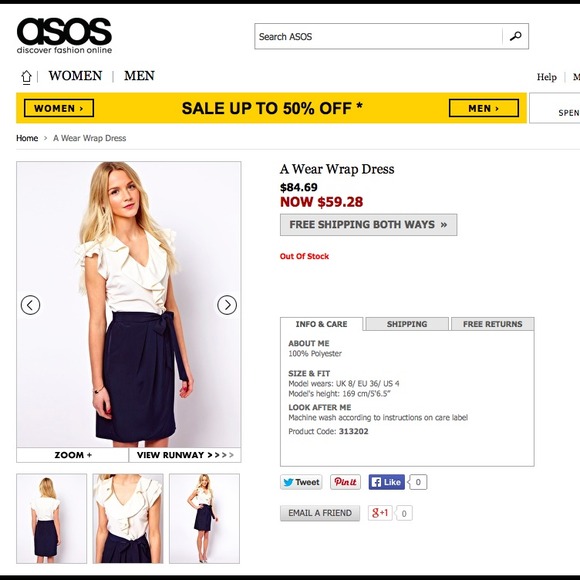 Blue and White Color Block Wrap Dress ASOS - Picture 2 of 4